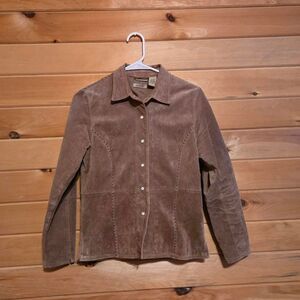 Women's Vintage Authentic Suede Leather Collared Button Up Jacket Small